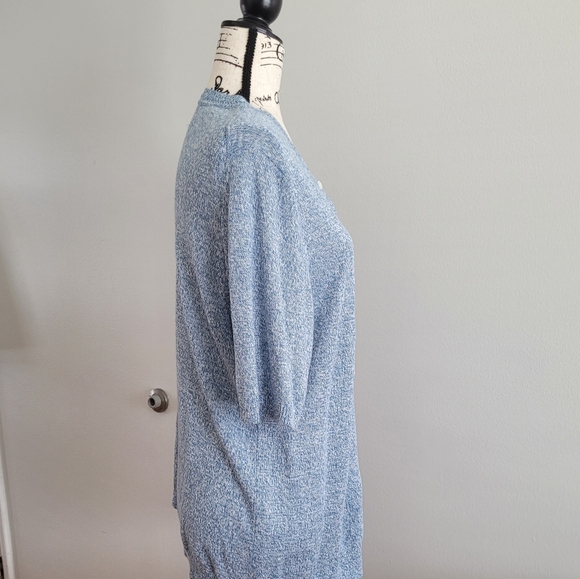 Land's End 100% Linen Short Sleeve Blue Button-Up Cardigan - Picture 3 of 9